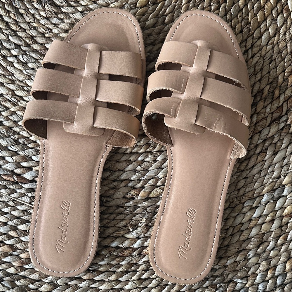 Madewell Women's Beige Leather Slide Sandals